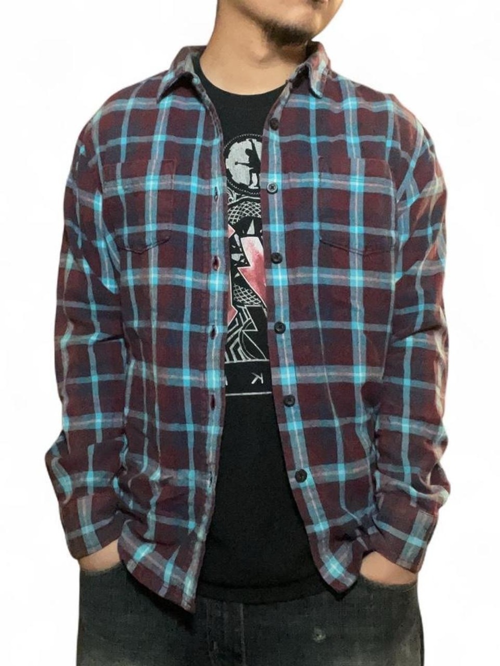 Quiksilver Men's Medium‎ Plaid Flannel Long Sleeve Button Down Shirt Red/Blue